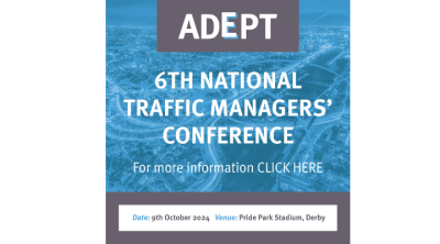 Image to promote the 6th National Traffic Managers' Conference - blue background overlaying a road network