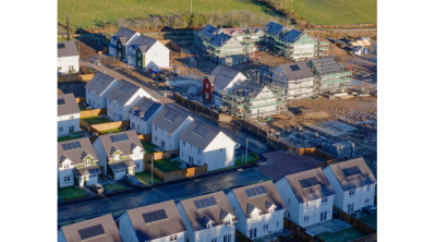 drone view of partially completed housing estate
